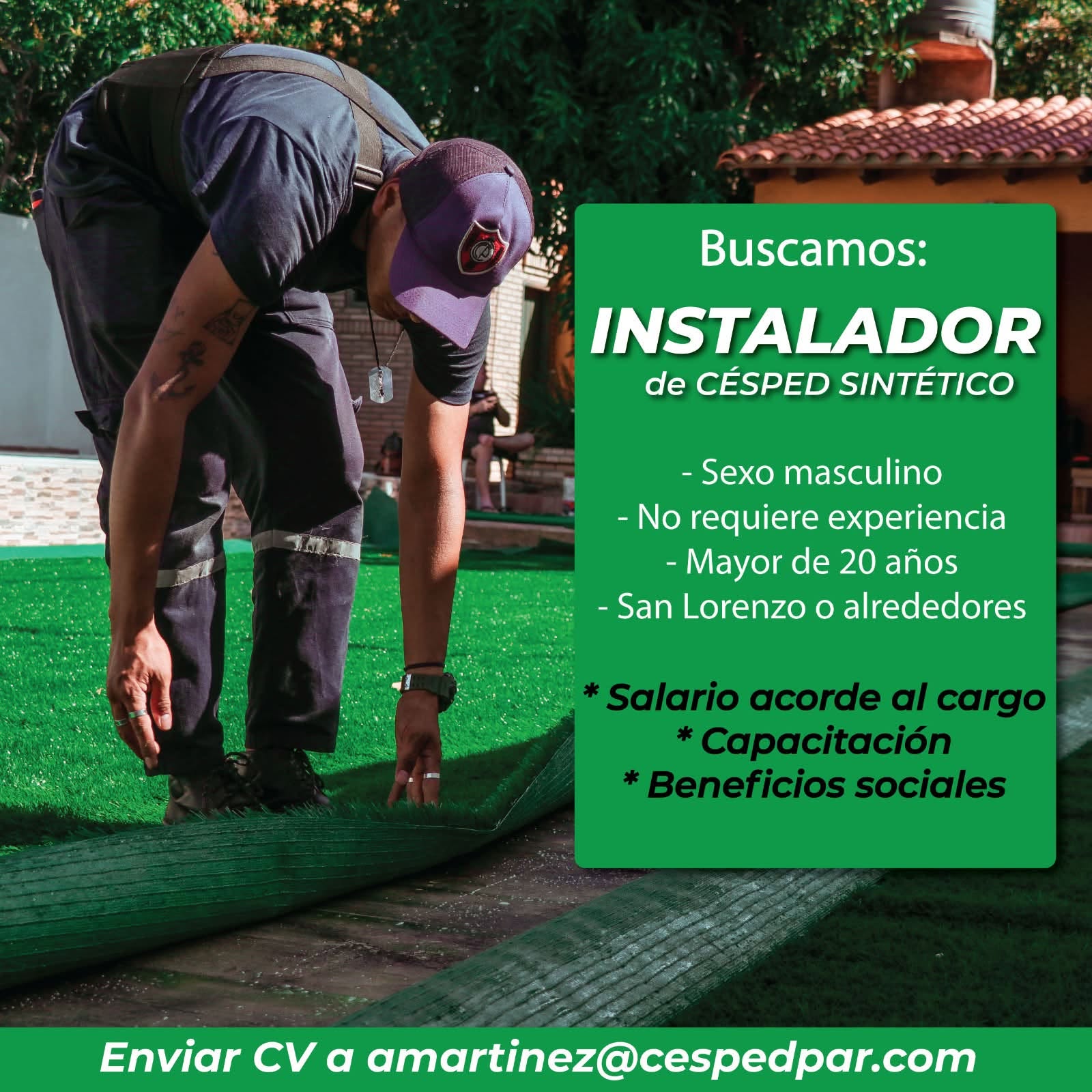 Oferta laboral: Instalador De Césped Sintético — Cespedpar