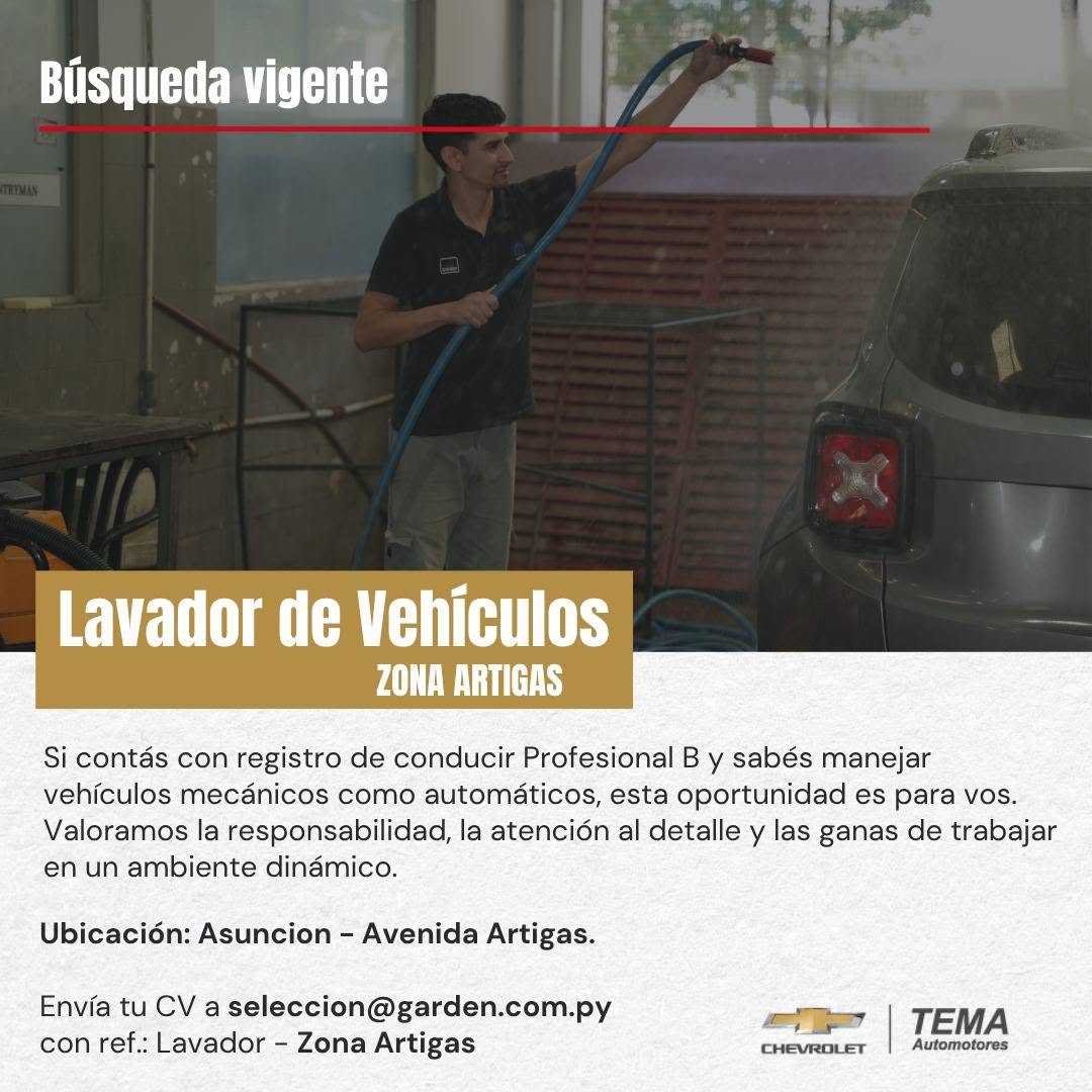 Oferta laboral: Lavador De Vehículos — Garden