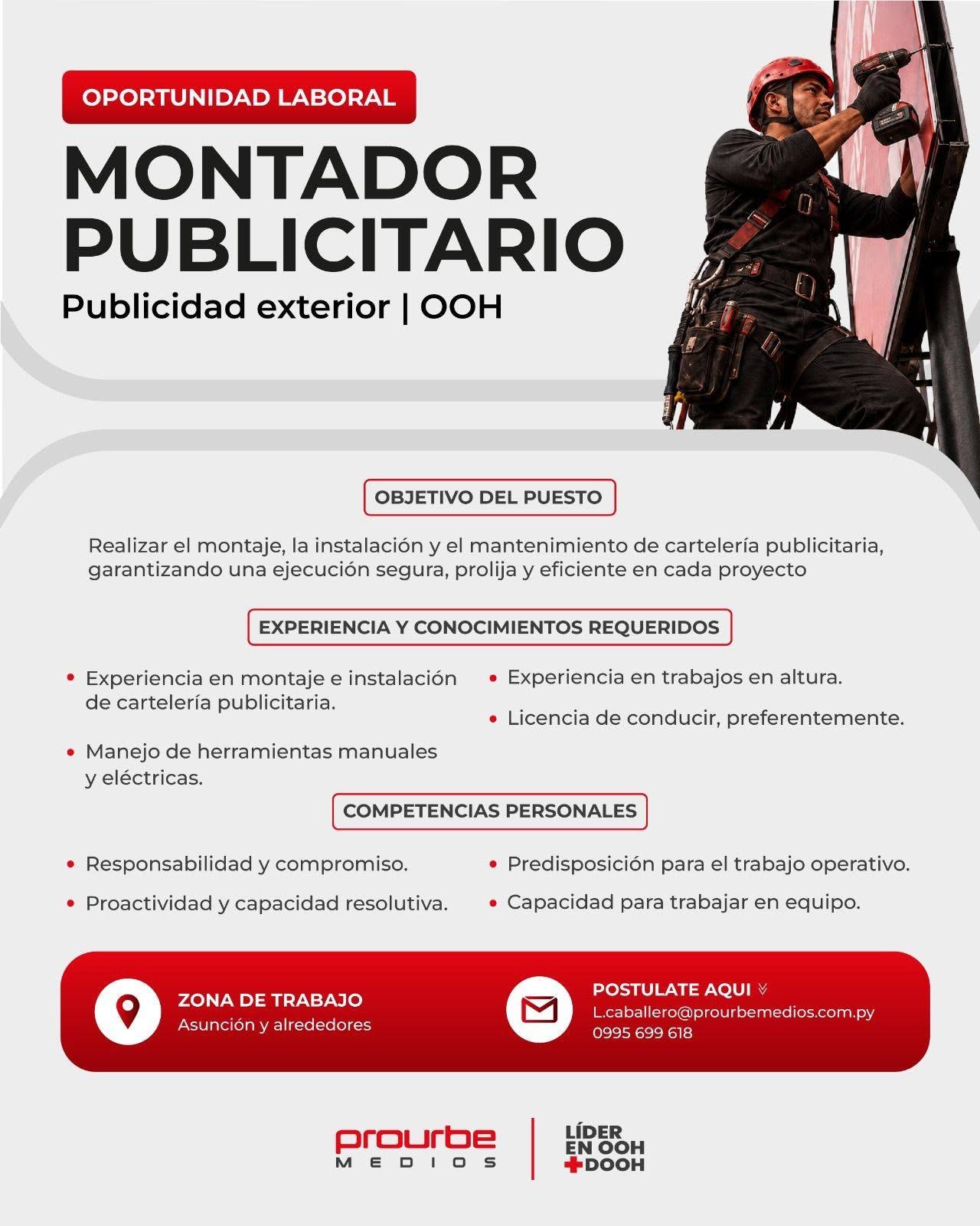 Oferta laboral: Montador Publicitario — Prourbe Medios