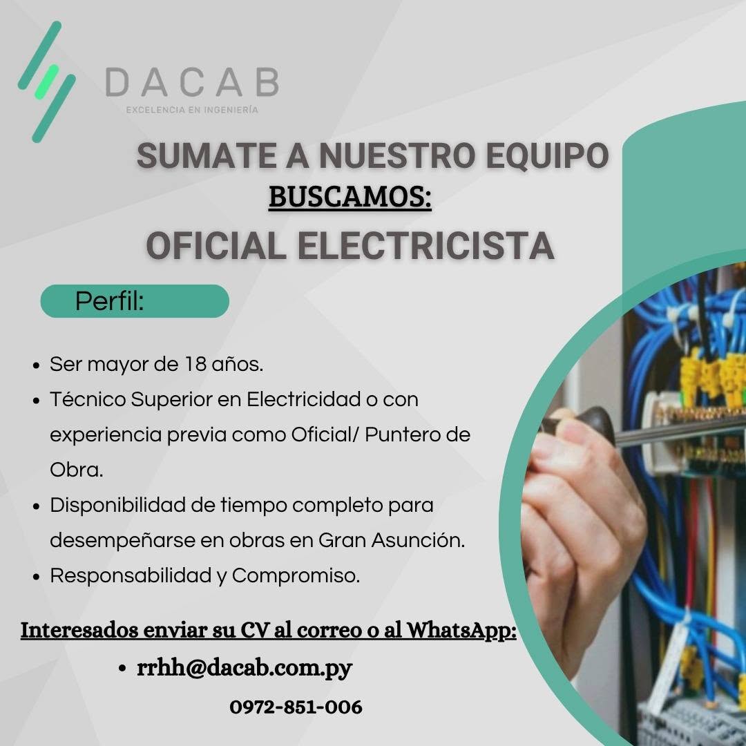 Oferta laboral: Oficial Electricista — Dacab