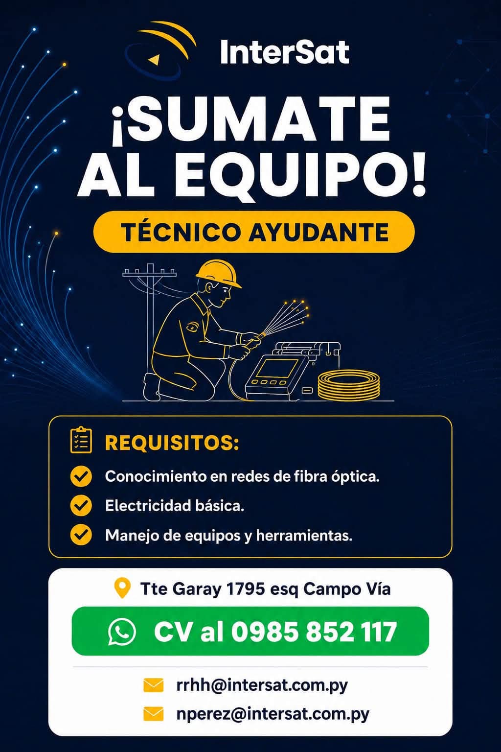 Oferta laboral: Técnico Ayudante — Intersat
