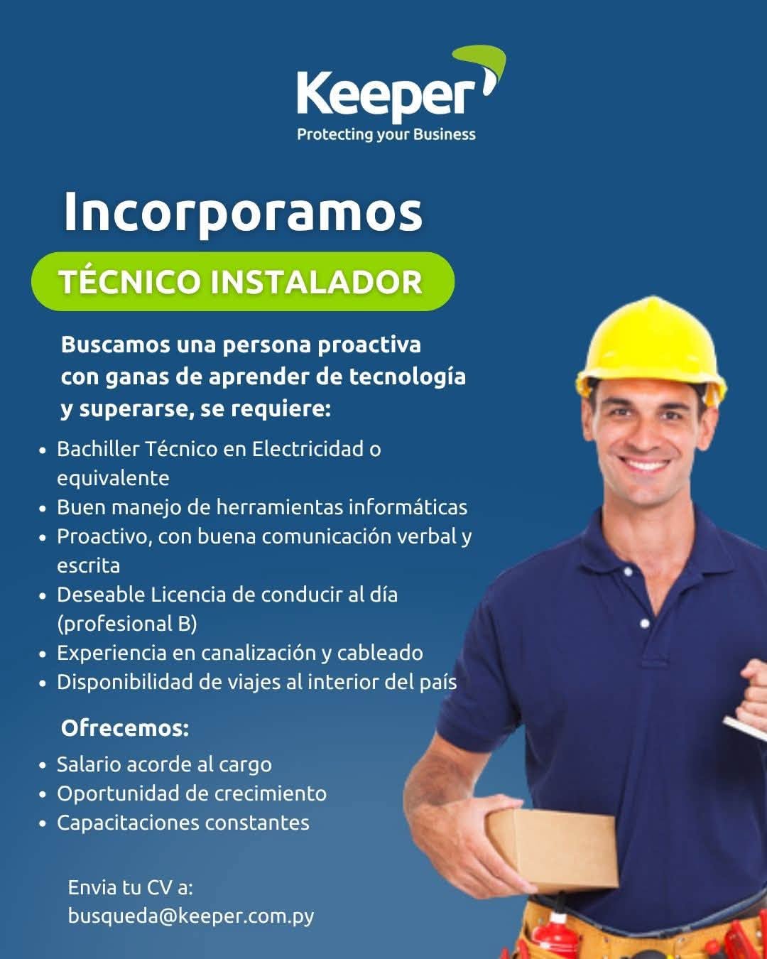 Oferta laboral: Técnico Instalador — Keeper