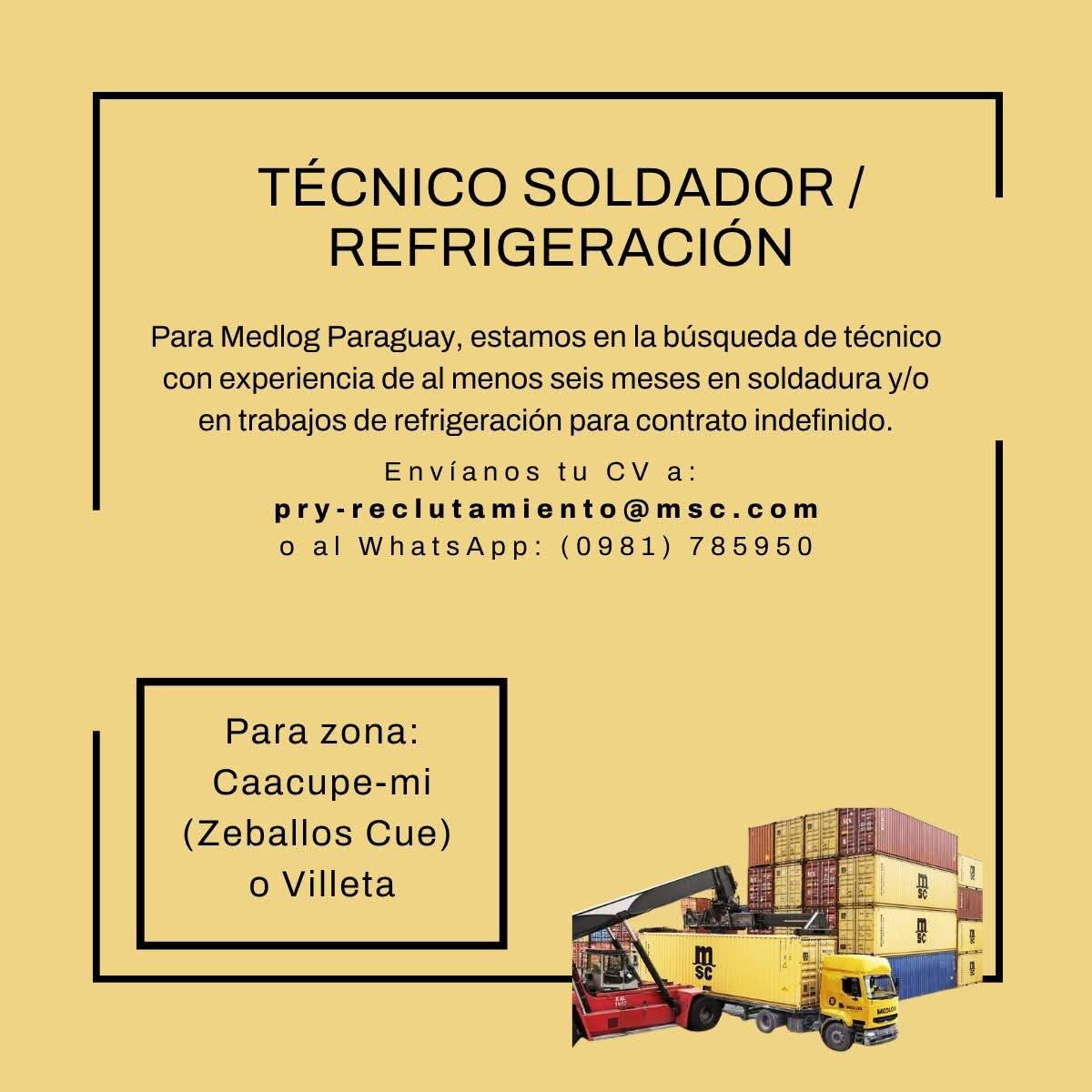 Oferta laboral: Técnico Soldador — MSC