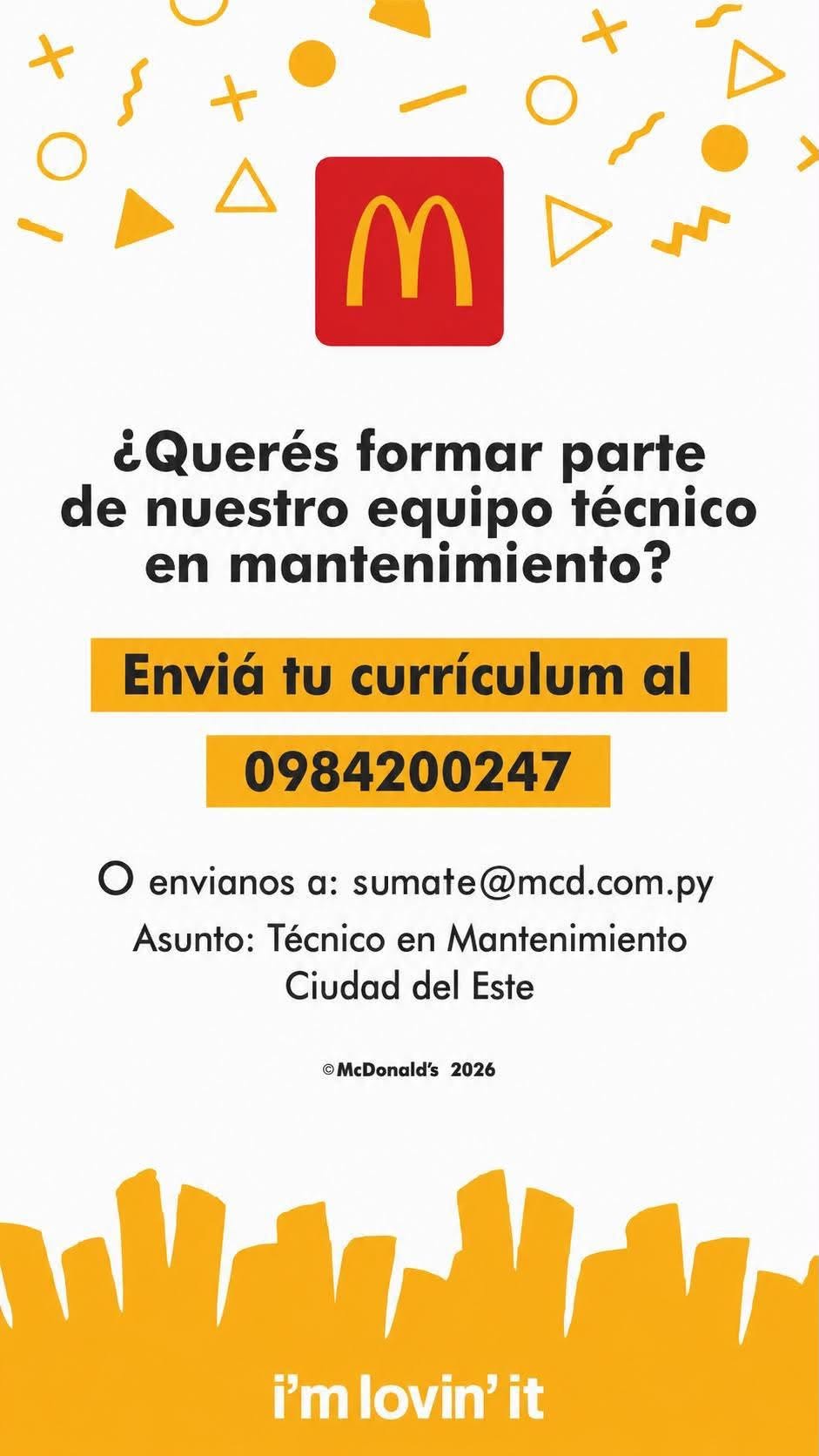 Oferta laboral: Técnico De Mantenimiento — Mc Donalds