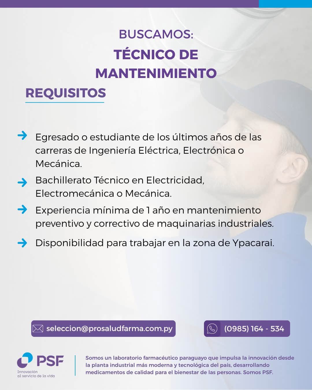 Oferta laboral: Técnico De Mantenimiento — ProSalud Farma