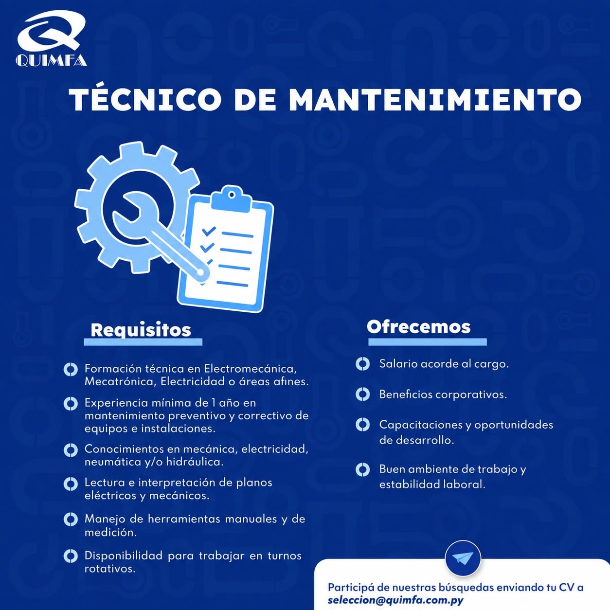 Oferta laboral: Técnico De Mantenimiento — Quimfa
