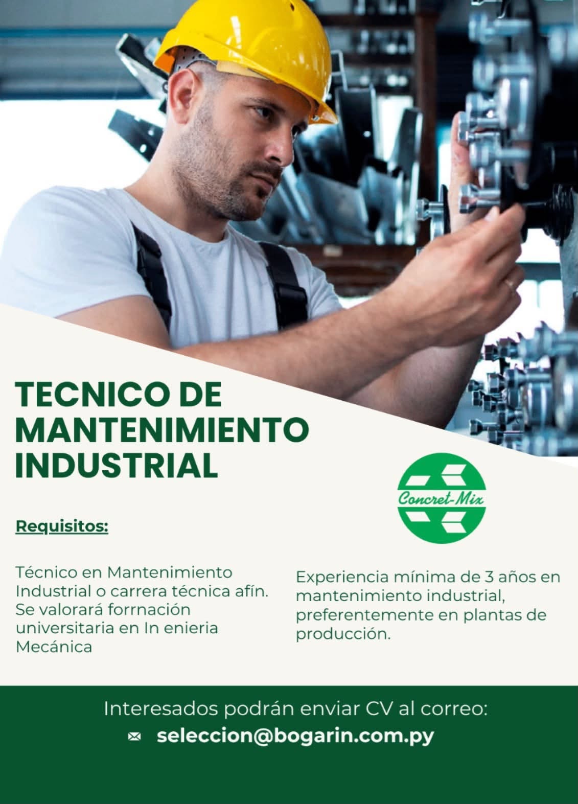 Oferta laboral: Técnico De Mantenimiento Industrial — Bogarin