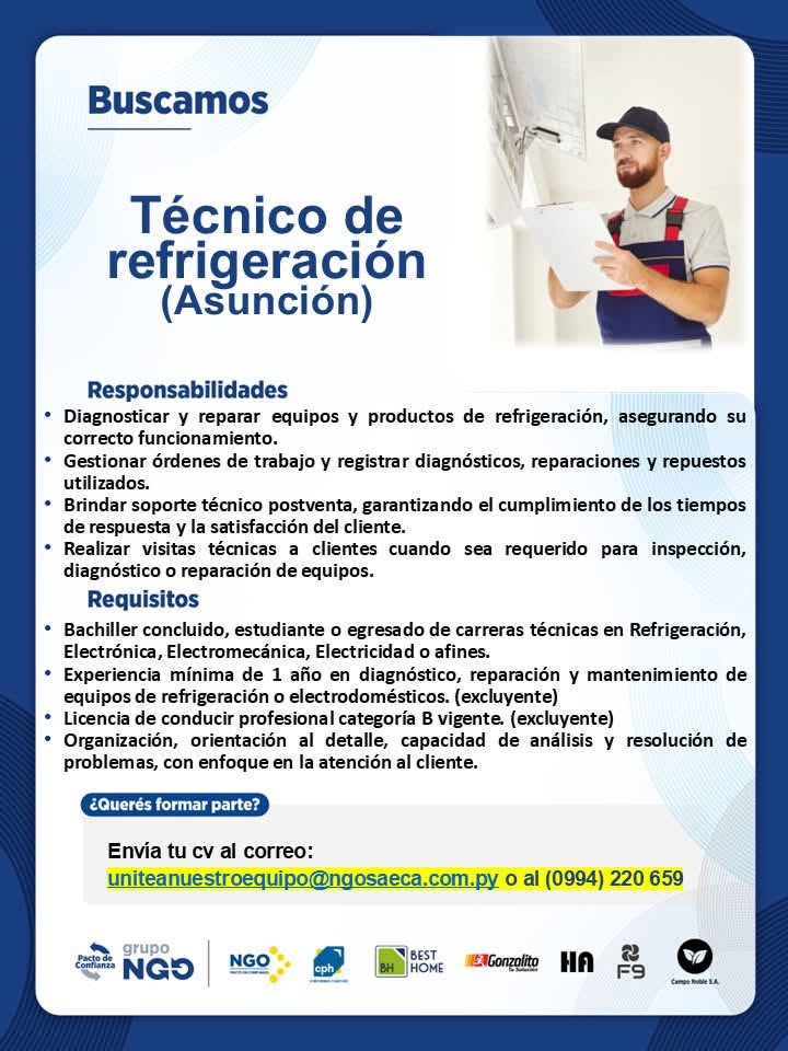 Oferta laboral: Técnico De Refrigeración — NGO Saeca