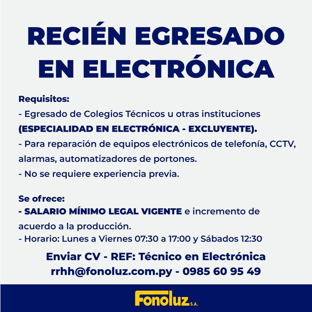 Oferta laboral: Técnico En Electrónica — Fonoluz