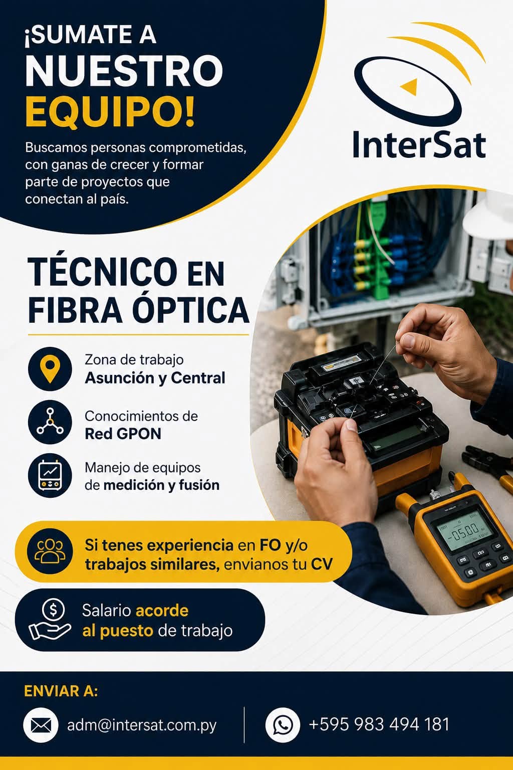 Oferta laboral: Técnico En Fibra Óptica — Intersat