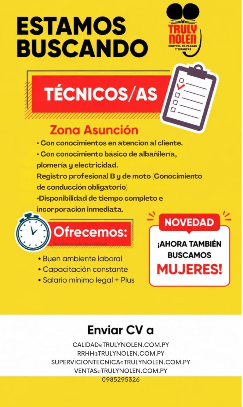 Oferta laboral: Técnicos — Truly Nolen