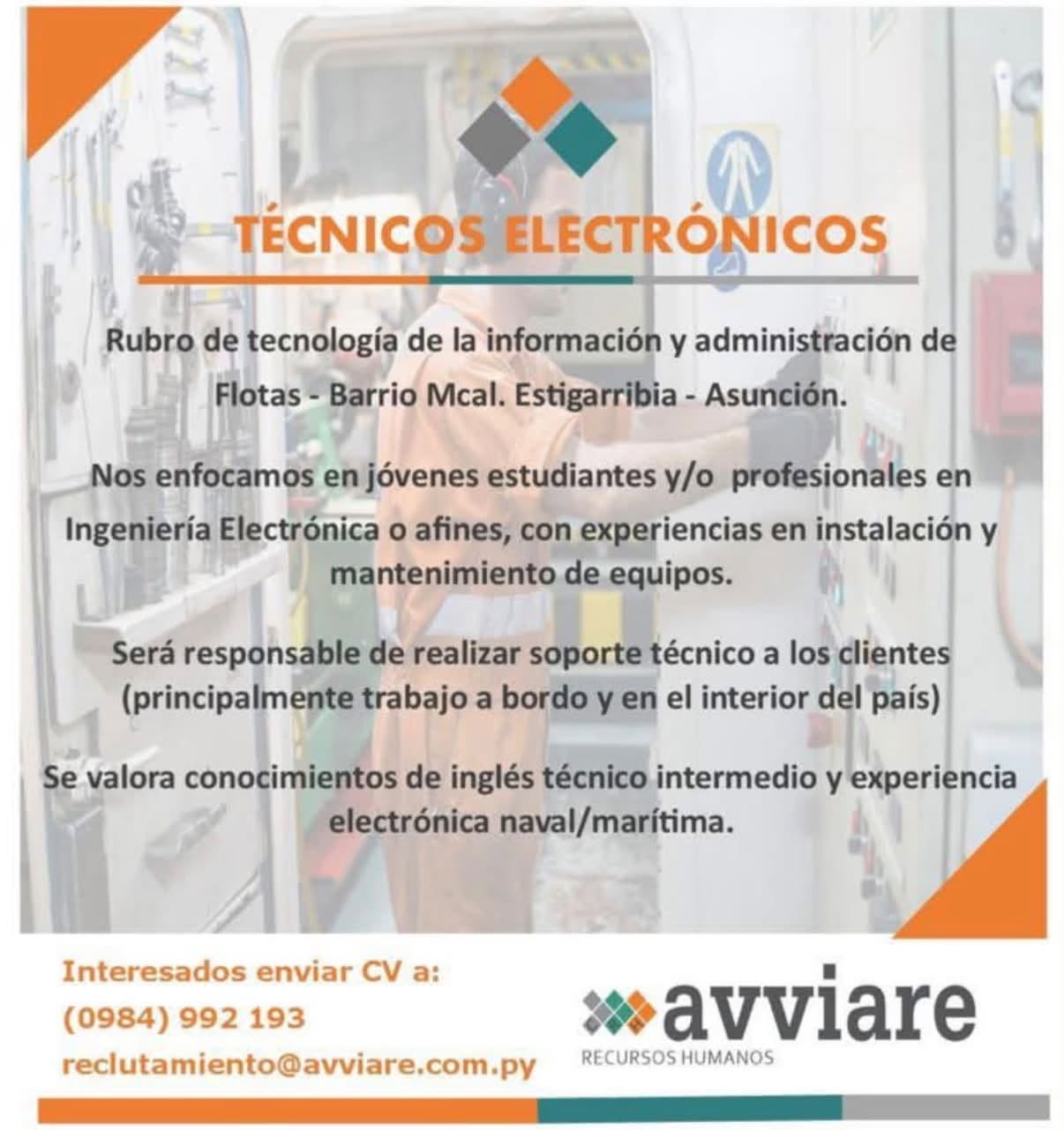 Oferta laboral: Técnicos Electrónicos — Avviare