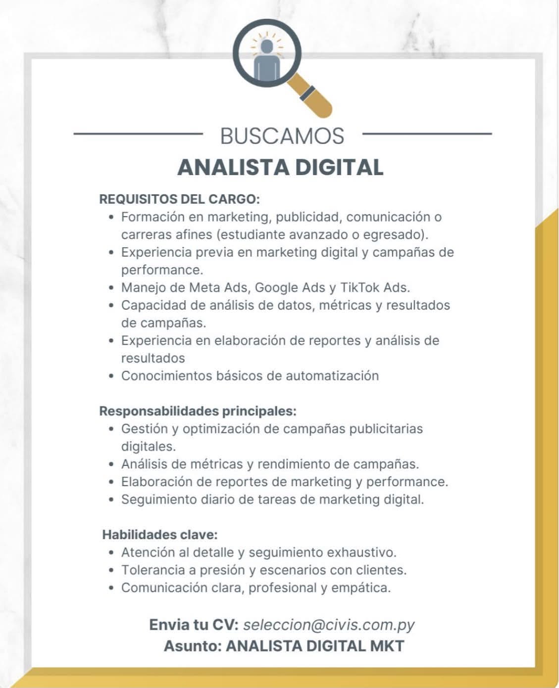 Oferta laboral: Analista Digital — Civis