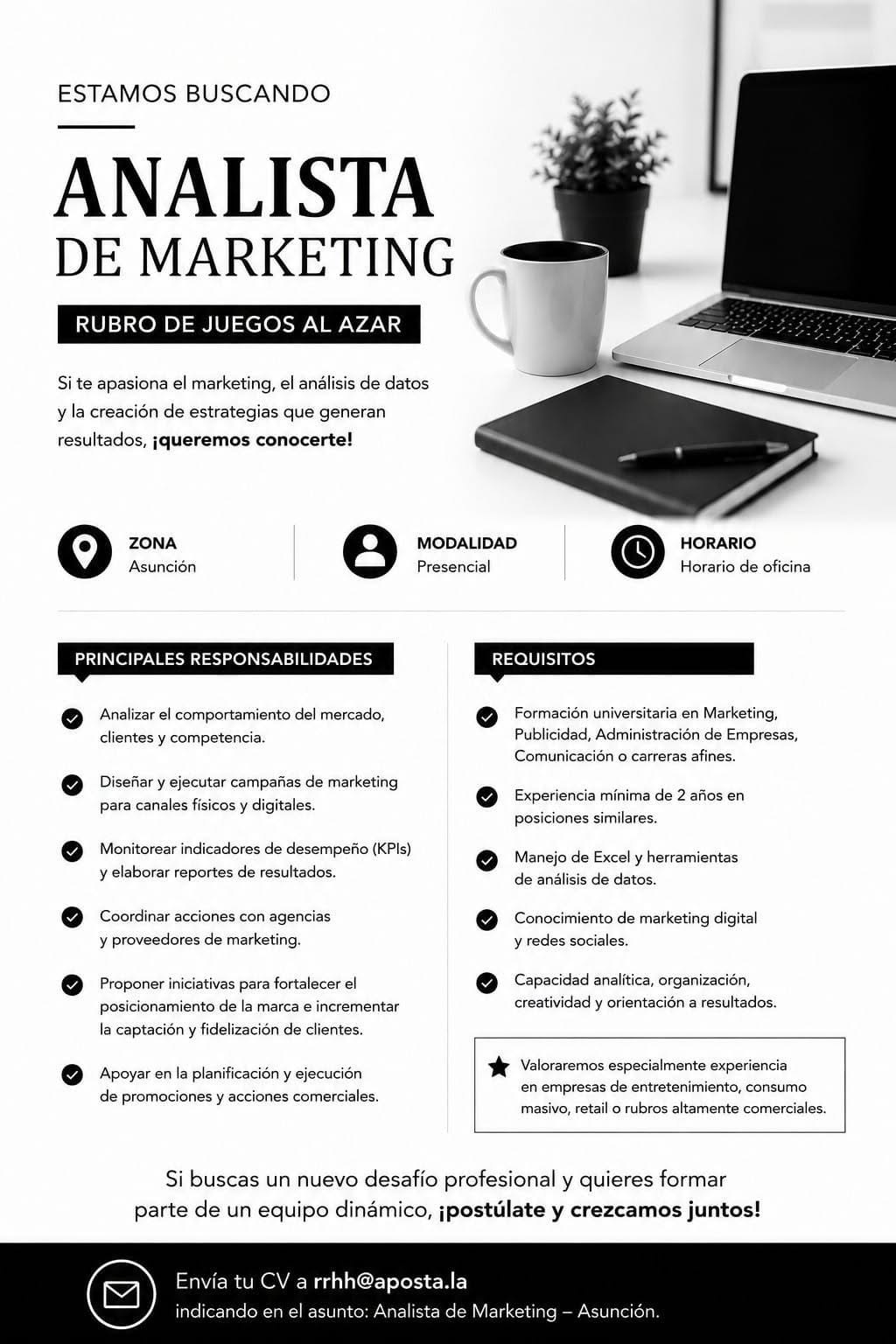Oferta laboral: Analista De Marketing — Apostala