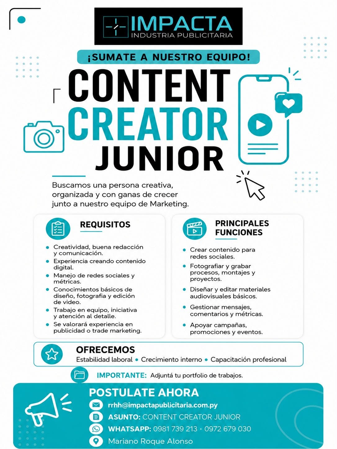 Oferta laboral: Content Creator Junior — Impacta
