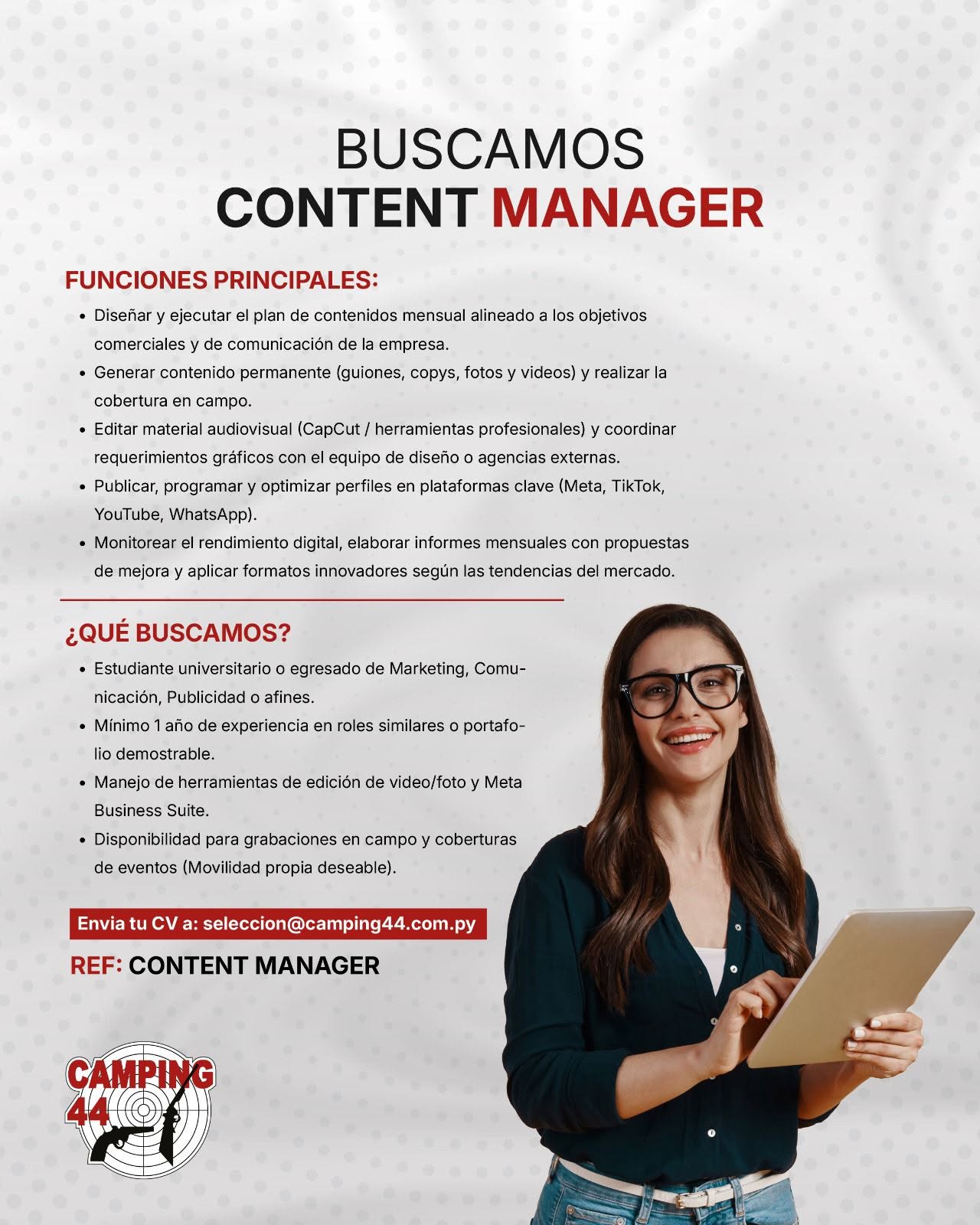 Oferta laboral: Content Manager — Camping 44