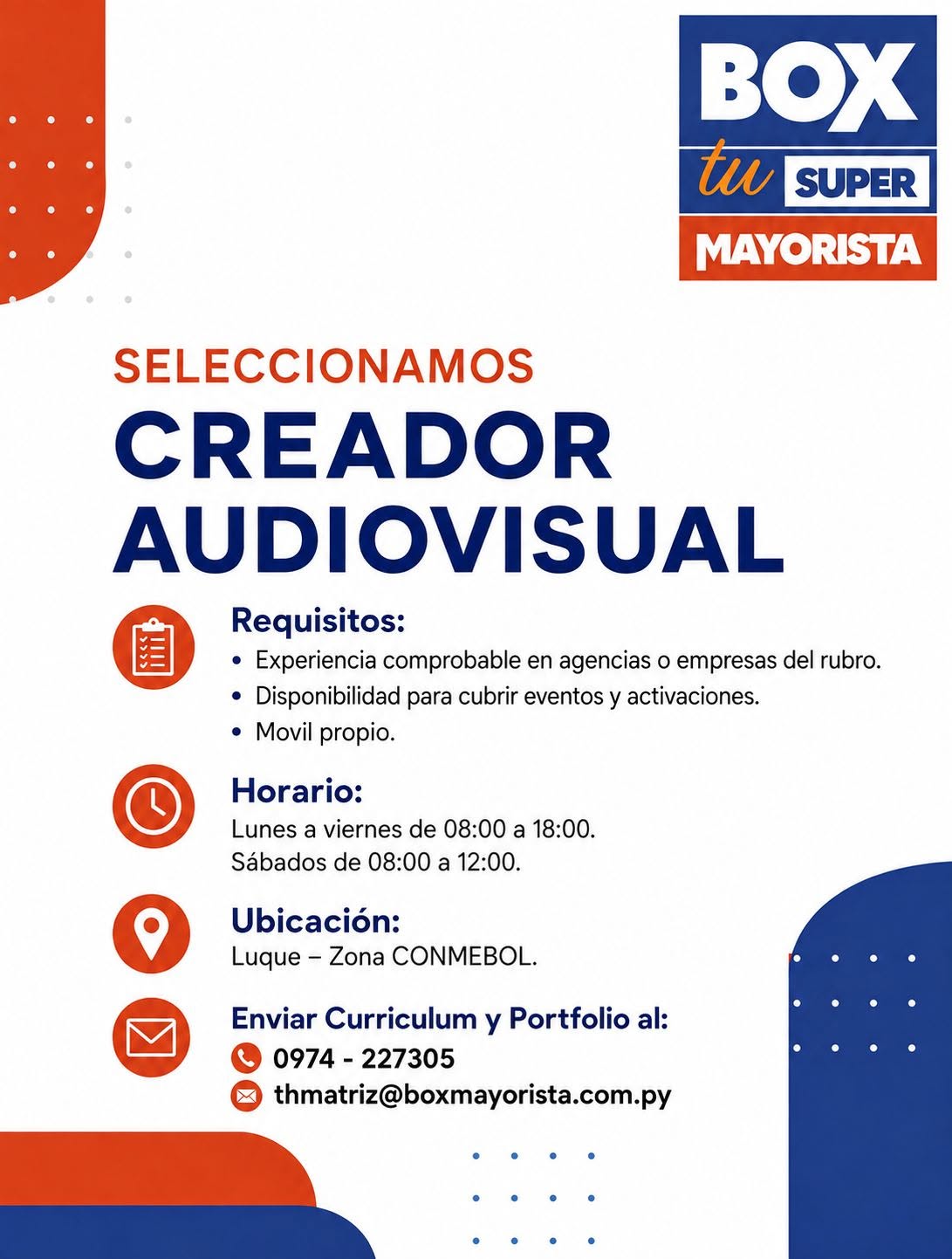 Oferta laboral: Creador Audiovisual — Box Mayorista