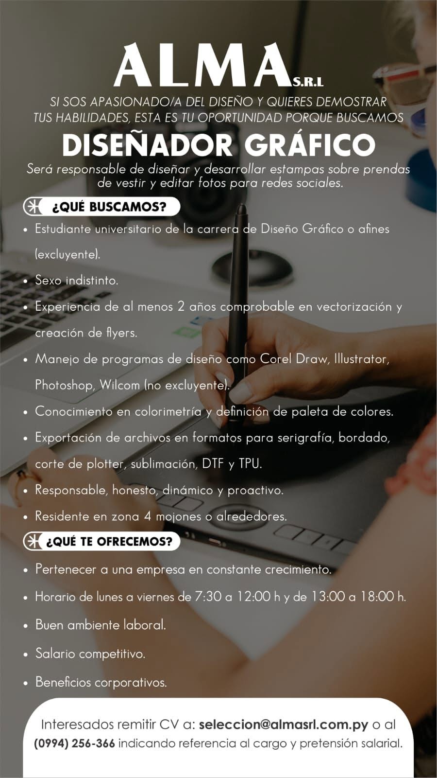 Oferta laboral: Diseñador Gráfico — Alma SRL