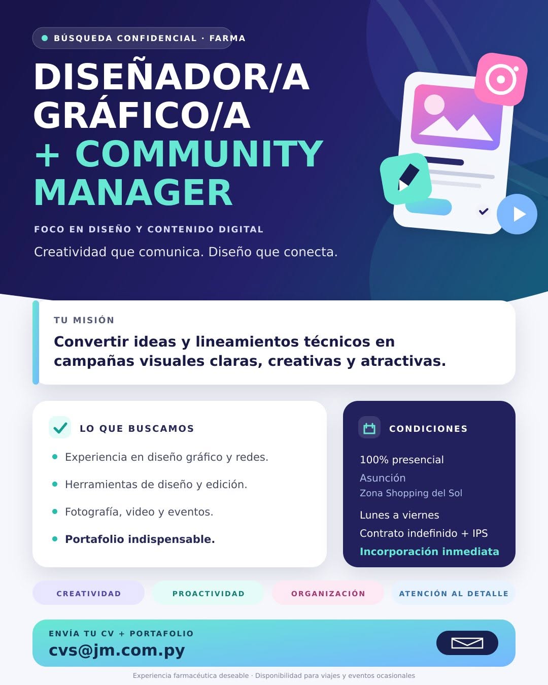 Oferta laboral: Diseñador Gráfico Y Community Manager — JM