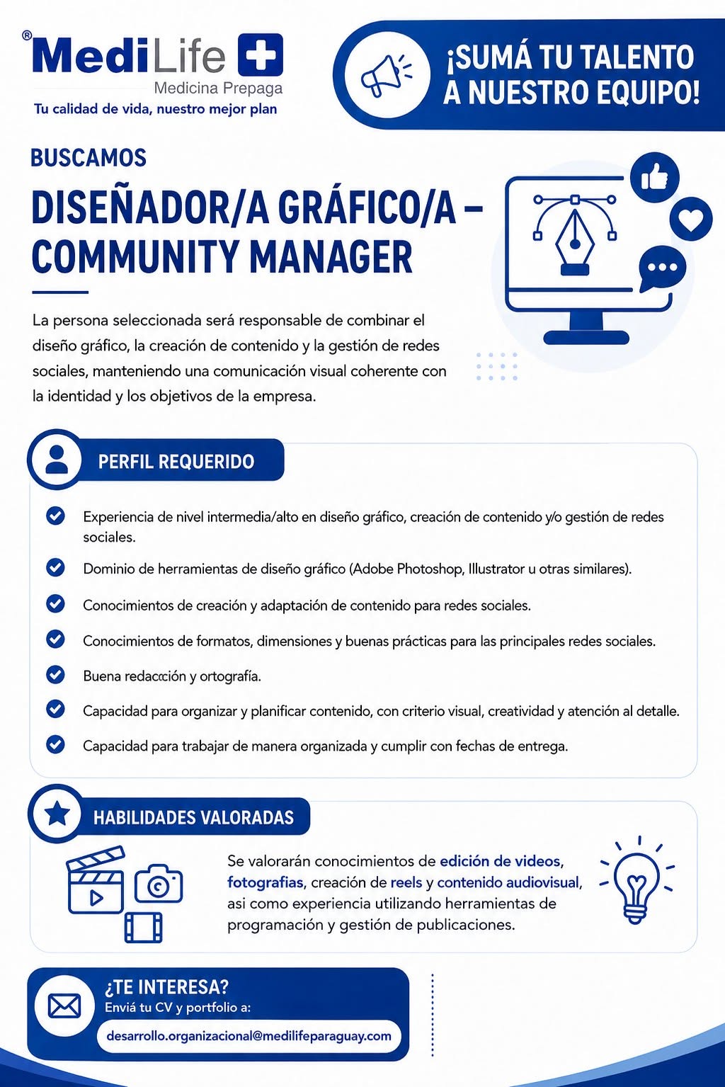 Oferta laboral: Diseñador Gráfico Y Community Manager — Medilife