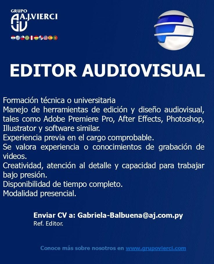 Oferta laboral: Editor Audiovisual — Grupo Vierci