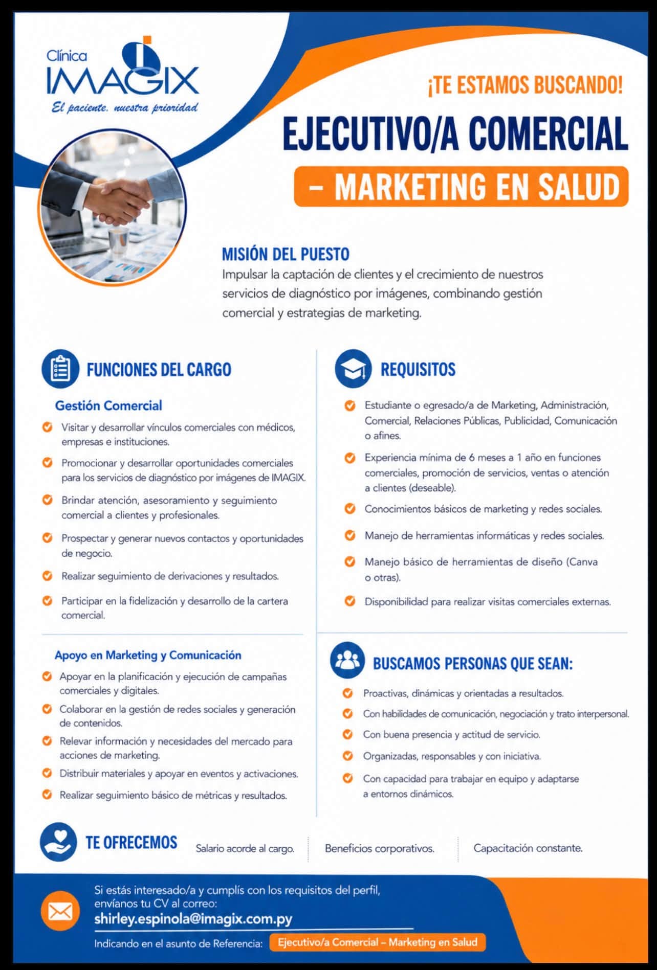 Oferta laboral: Ejecutivo Comercial Marketing En Salud — Imagix