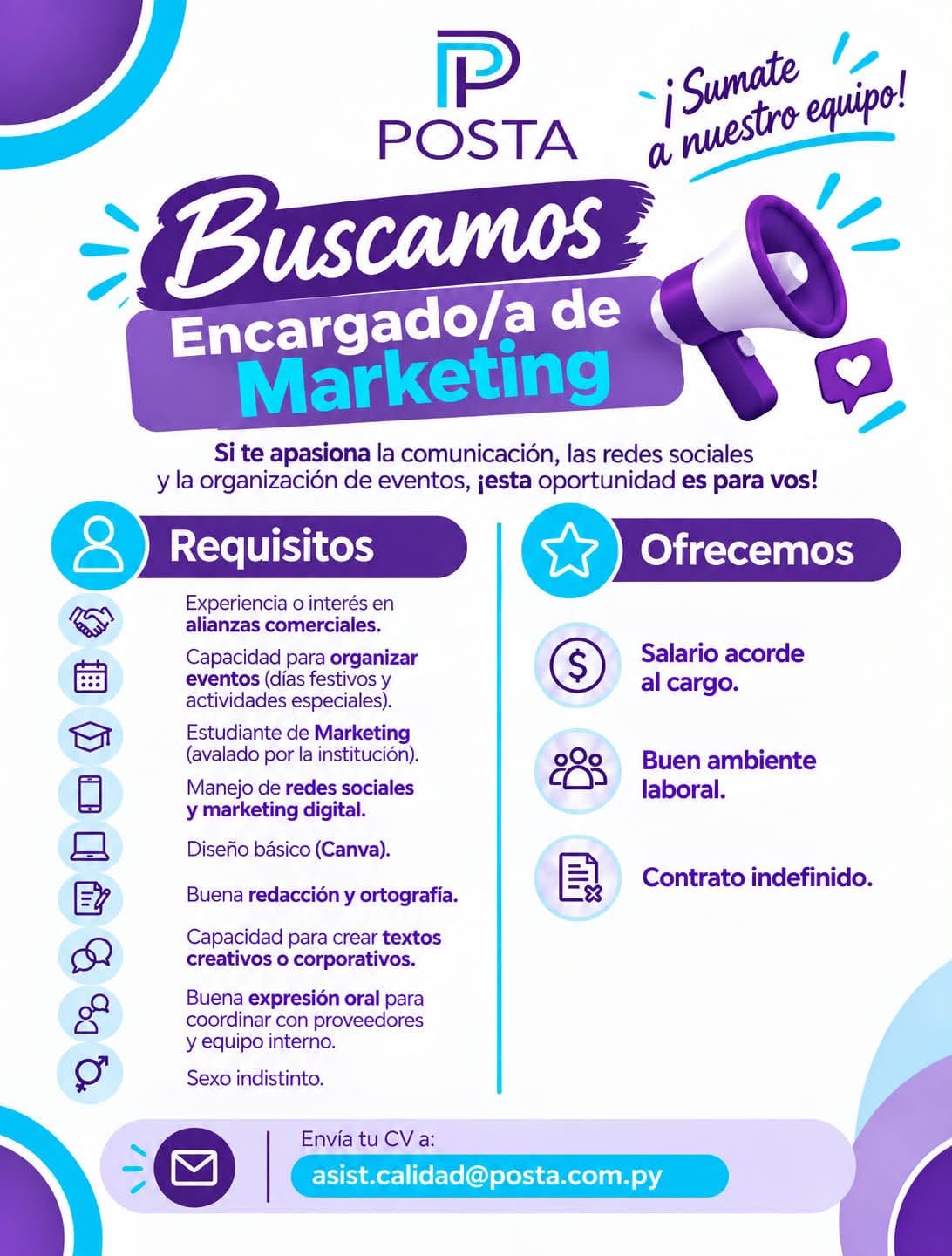 Oferta laboral: Encargado De Marketing — Posta