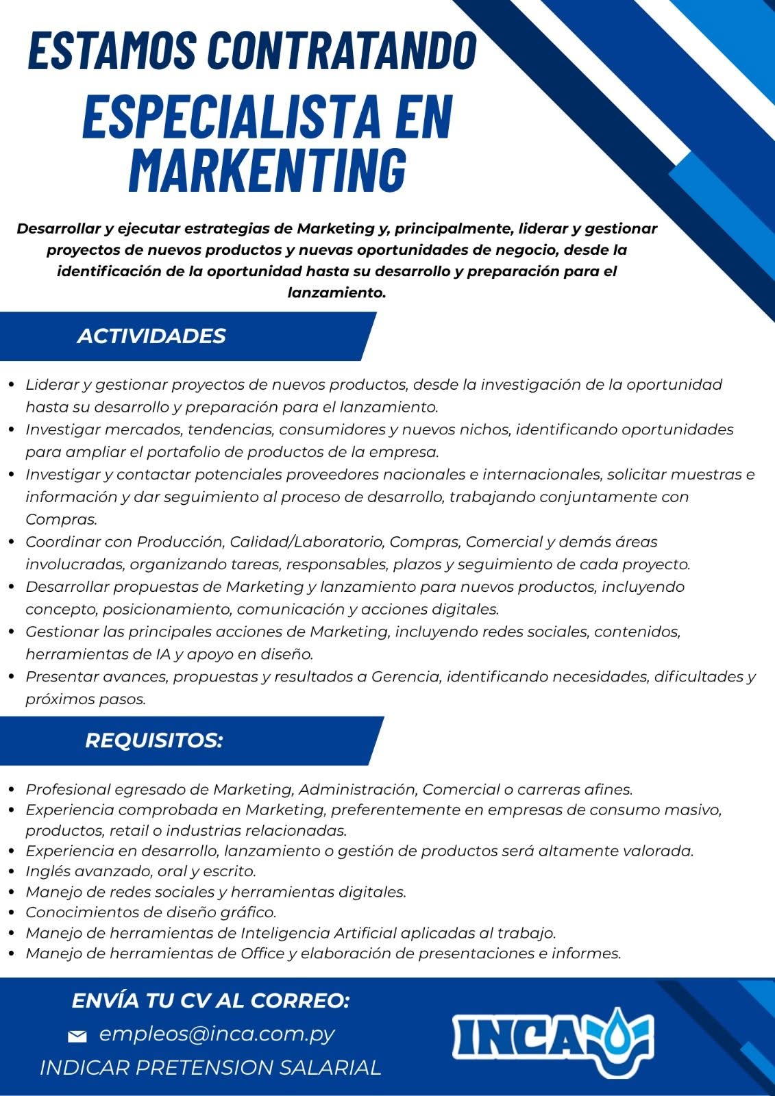 Oferta laboral: Especialista En Marketing — Inca