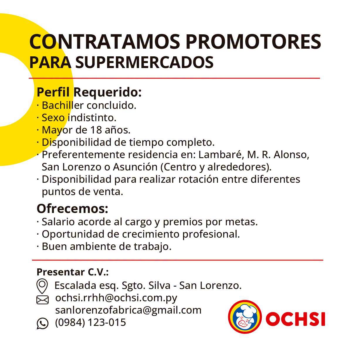 Oferta laboral: Promotor Para Supermercador — Ochsi