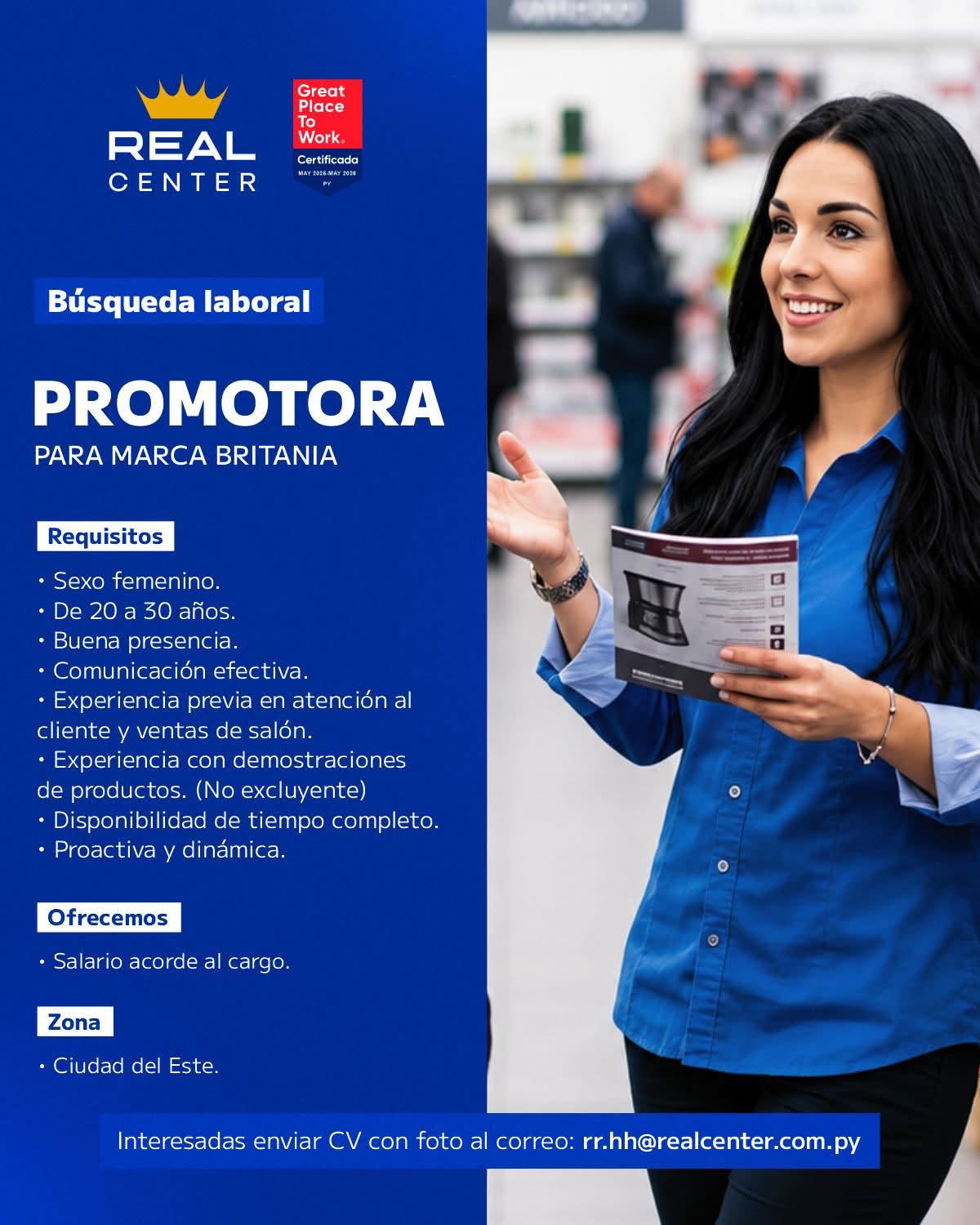Oferta laboral: Promotora — Real Center