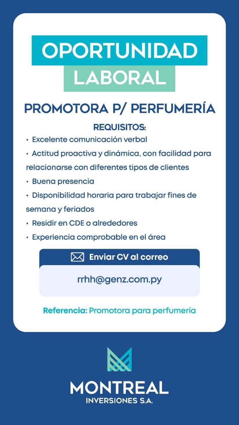 Oferta laboral: Promotora Para Perfumería — Genz