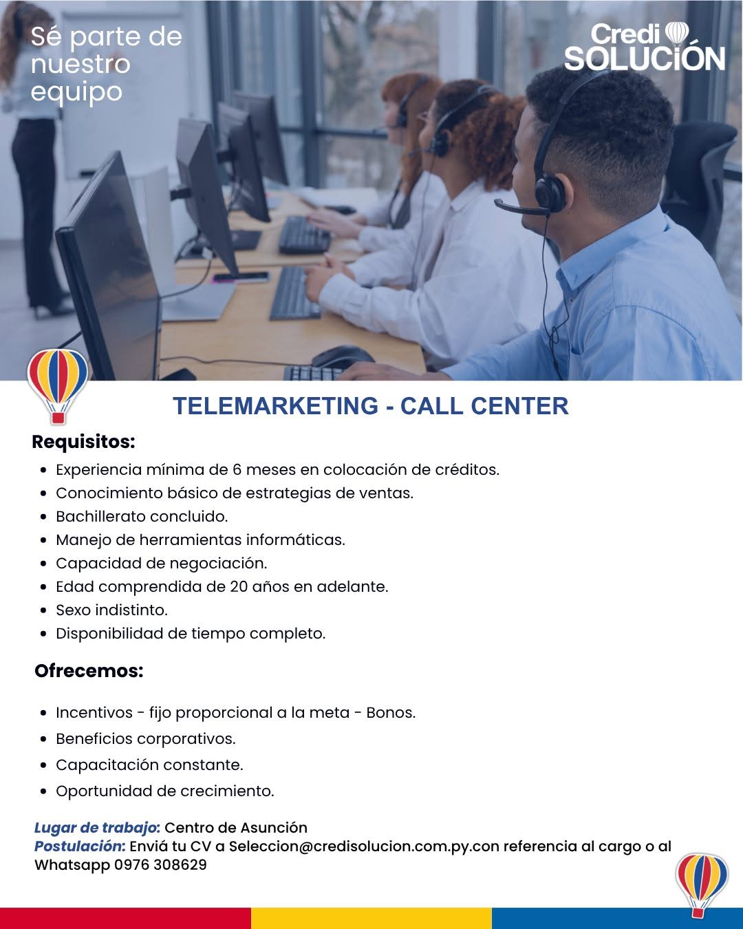 Oferta laboral: Telemarketing — Credi Solucion