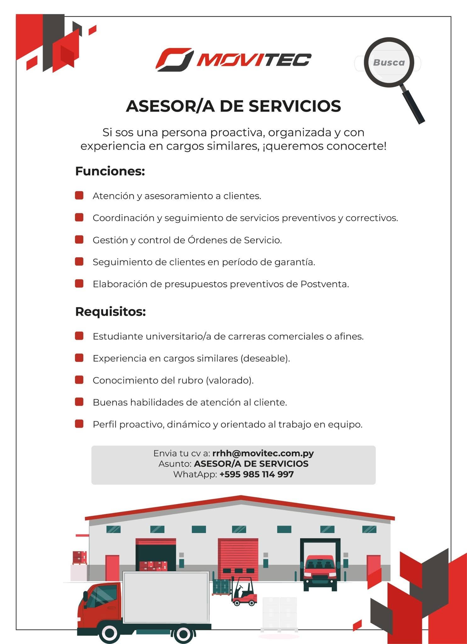 Oferta laboral: Asesor De Servicios — Movitec