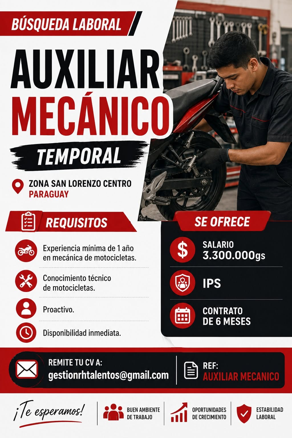 Oferta laboral: Auxiliar Mecánico