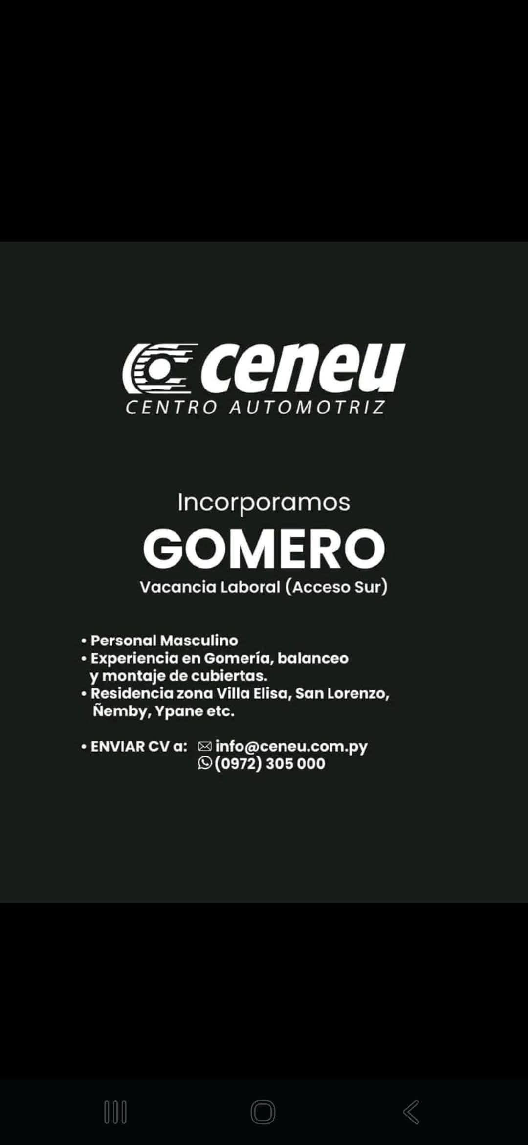 Oferta laboral: Gomero — Ceneu