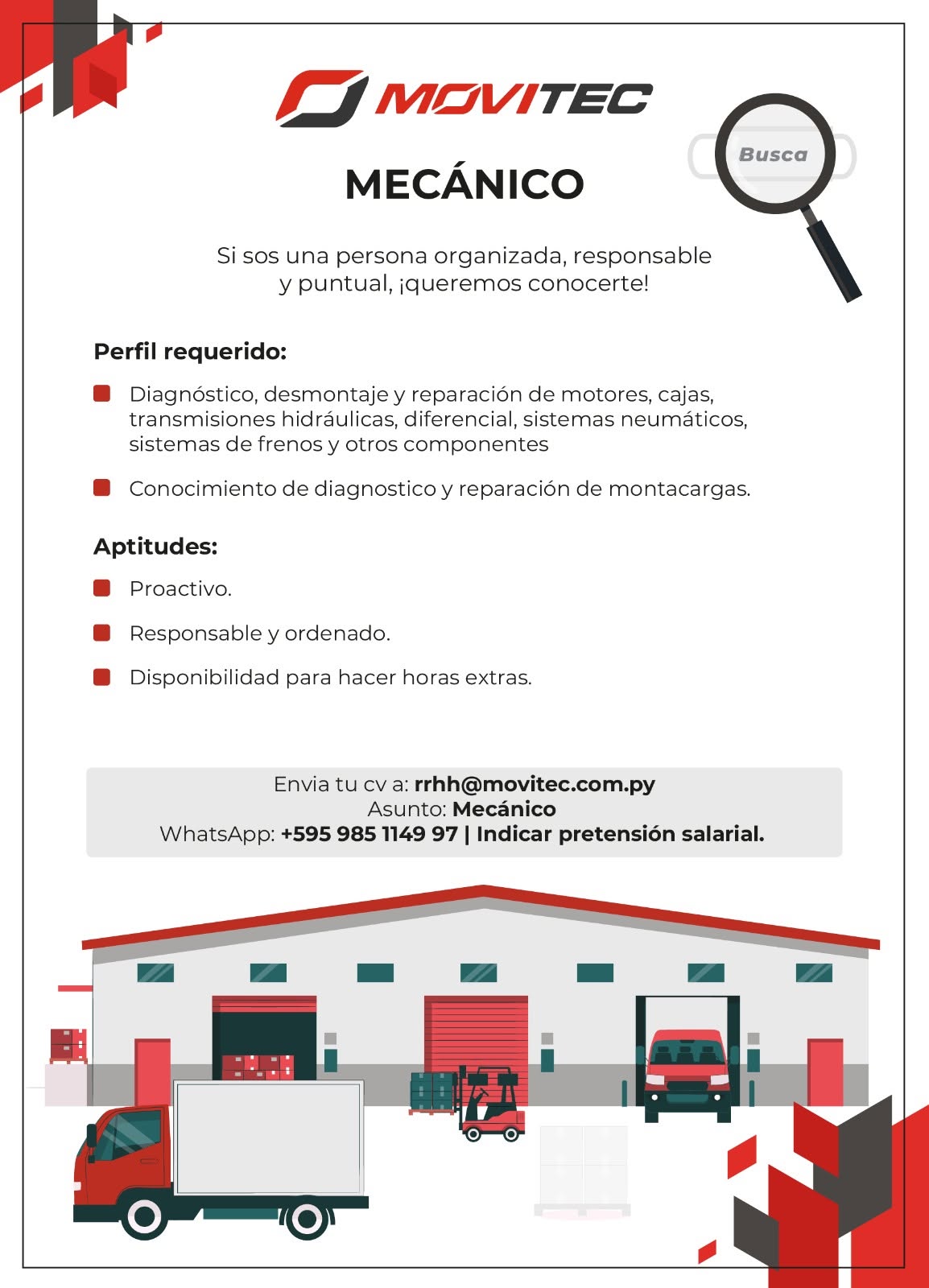 Oferta laboral: Mecánico — Movitec