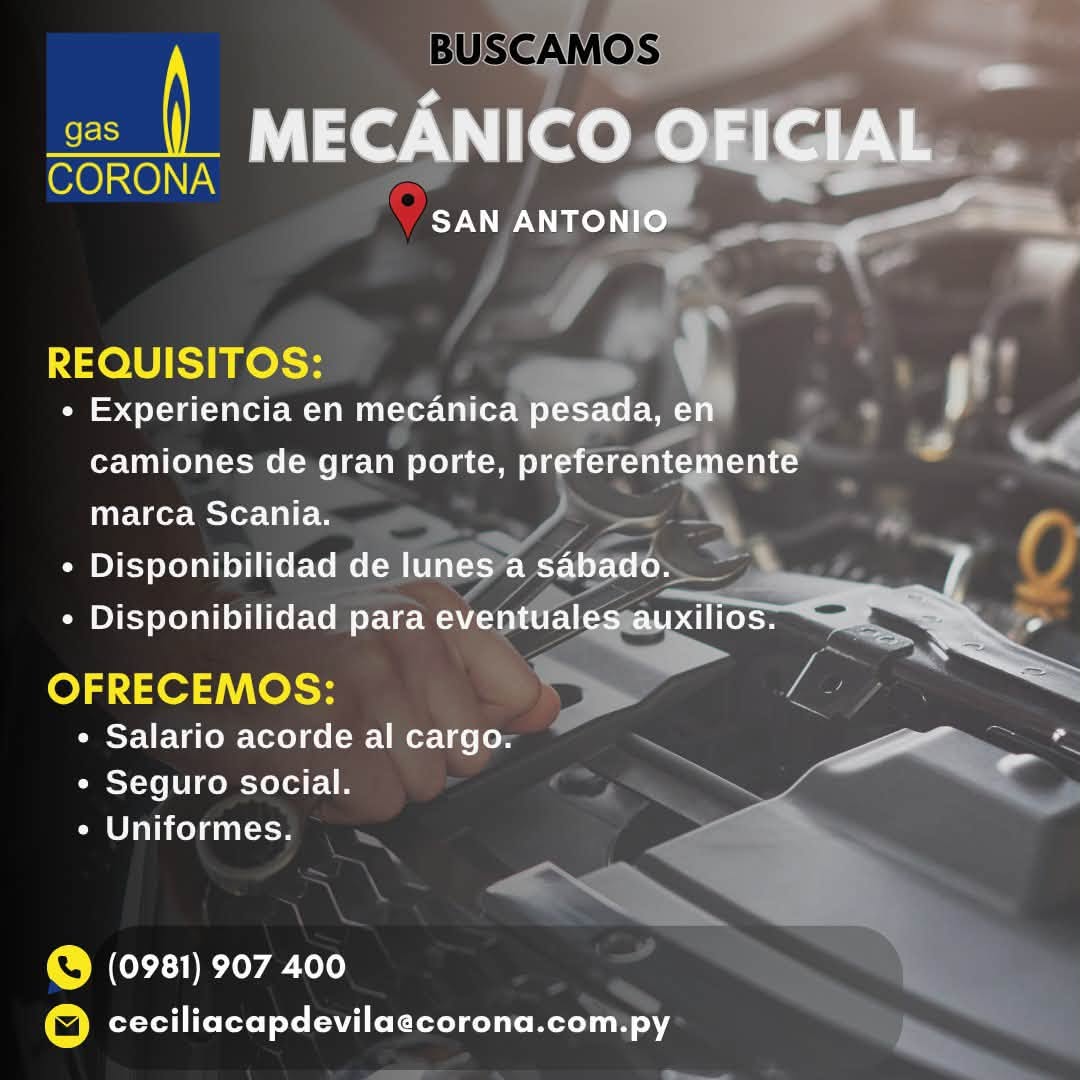Oferta laboral: Mecánico Oficial — Corona