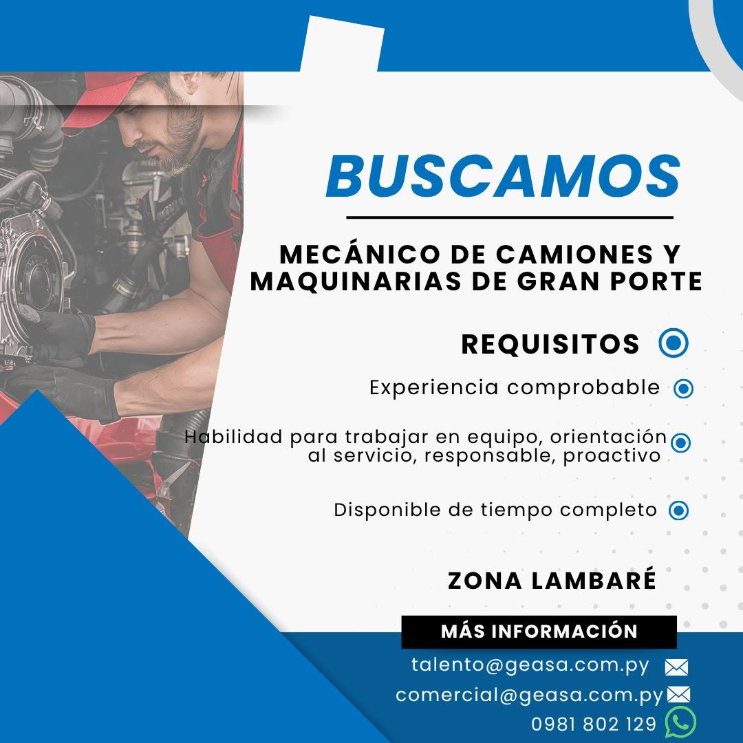 Oferta laboral: Mecánico De Camiones — Geasa