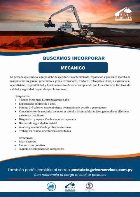 Oferta laboral: Mecanico — Riverservices