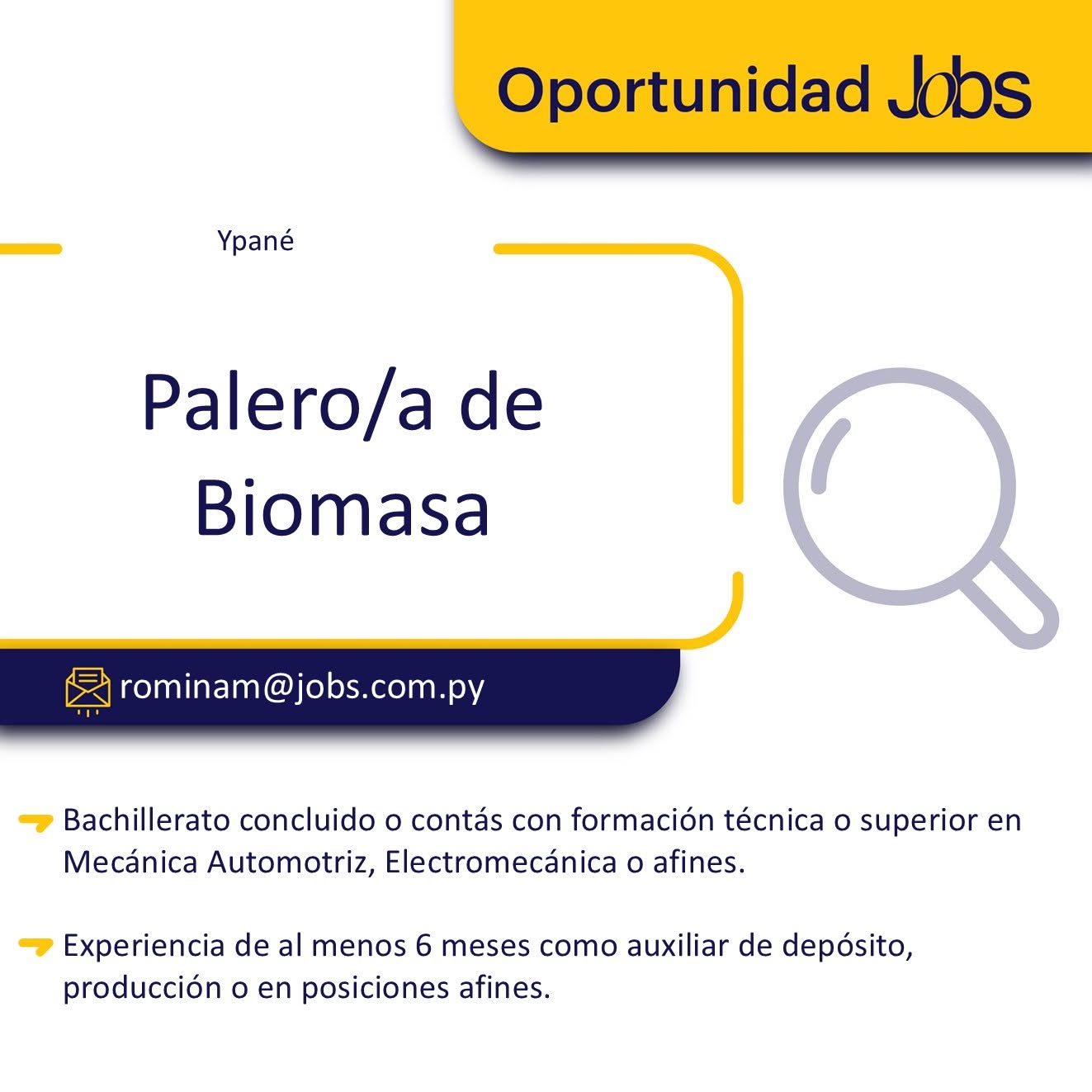 Oferta laboral: Palero De Biomasa — Jobs