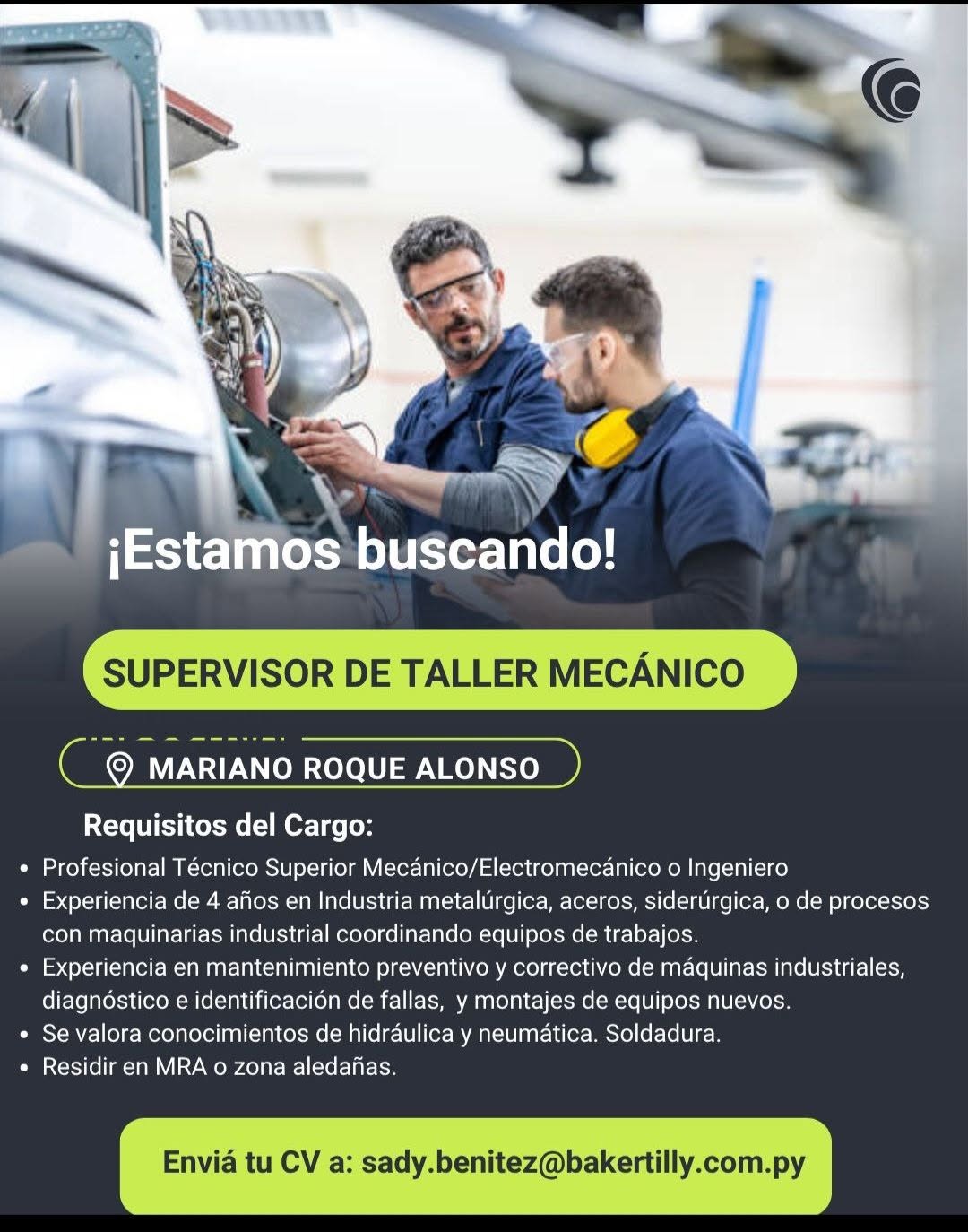 Oferta laboral: Supervisor De Taller Mecánico — Bakertilly