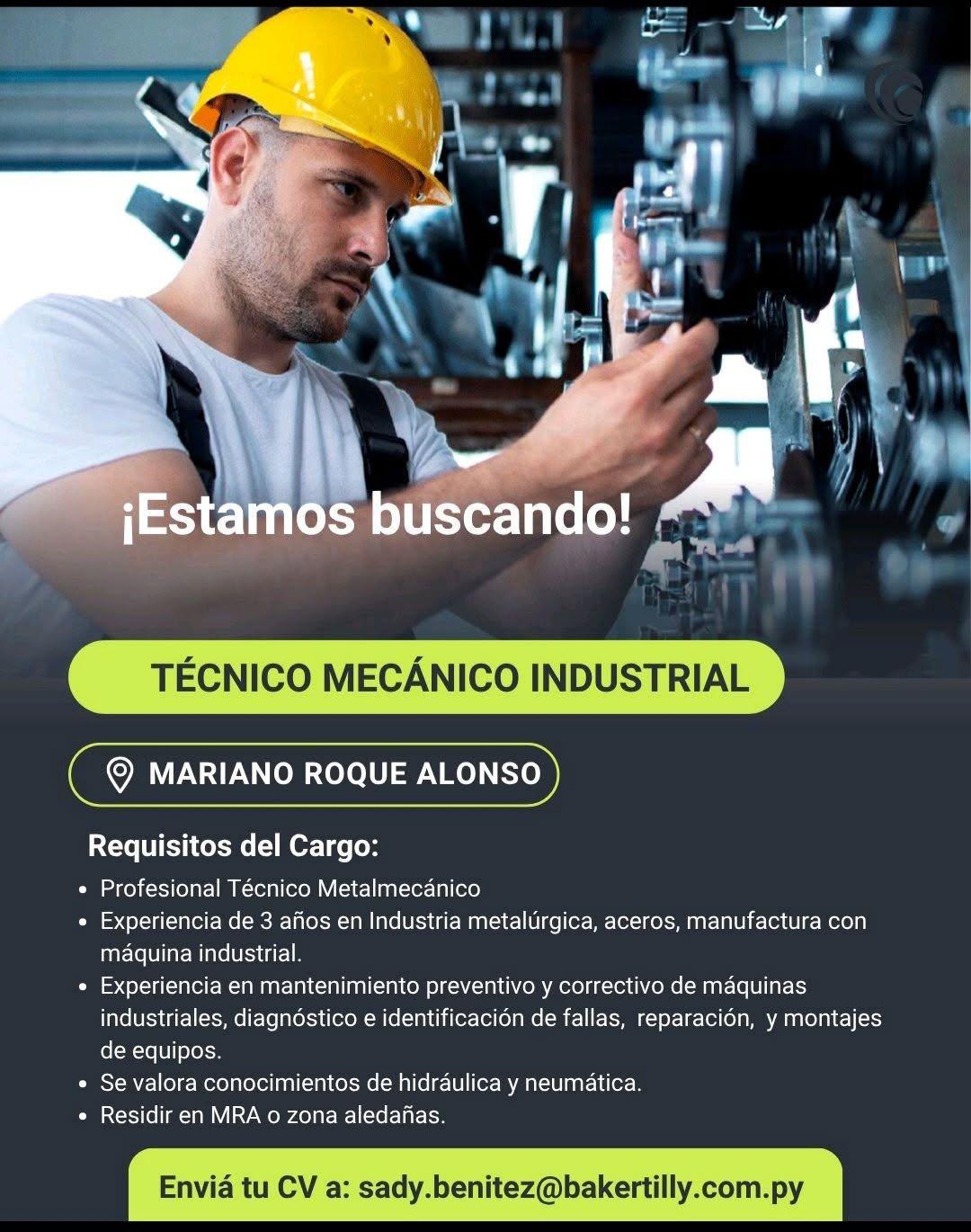 Oferta laboral: Técnico Mecánico Industrial