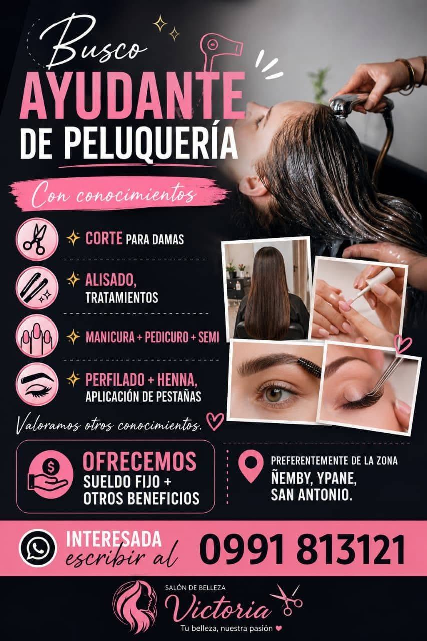 Oferta laboral: Ayudante De Peluqueria — Salón De Belleza Victoria