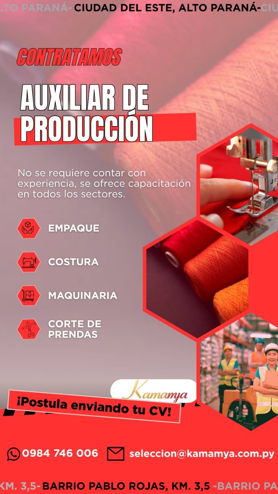 Oferta laboral: Auxiliar De Producción — Kamamya