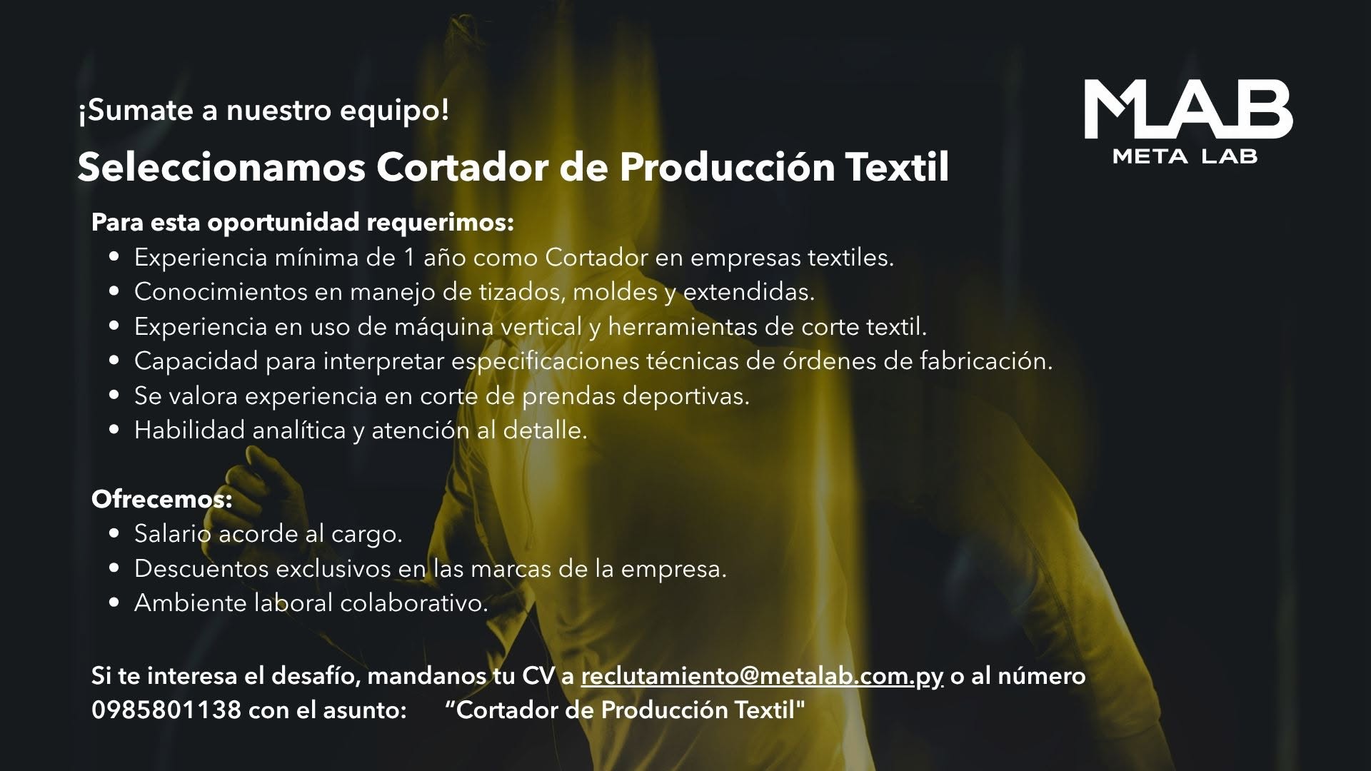 Oferta laboral: Cortador De Producción Textil — Metalab