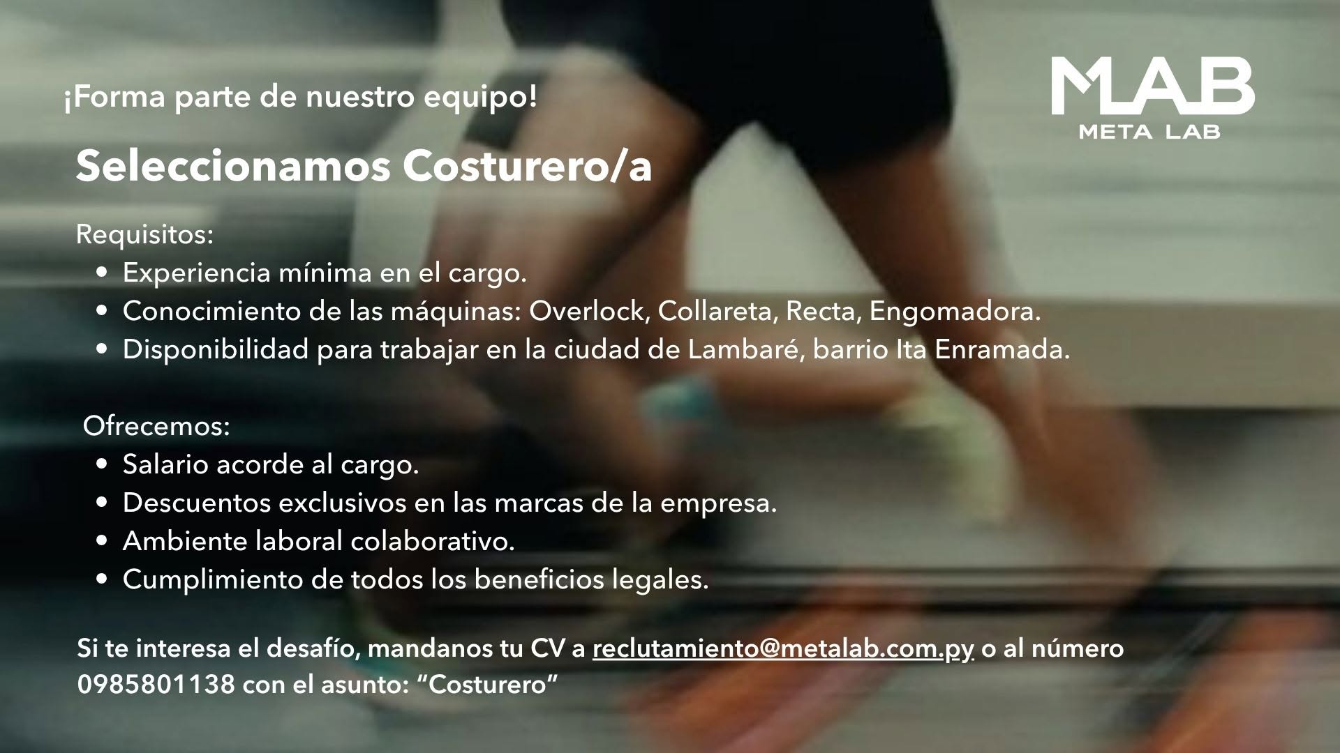 Oferta laboral: Costurero — Metalab