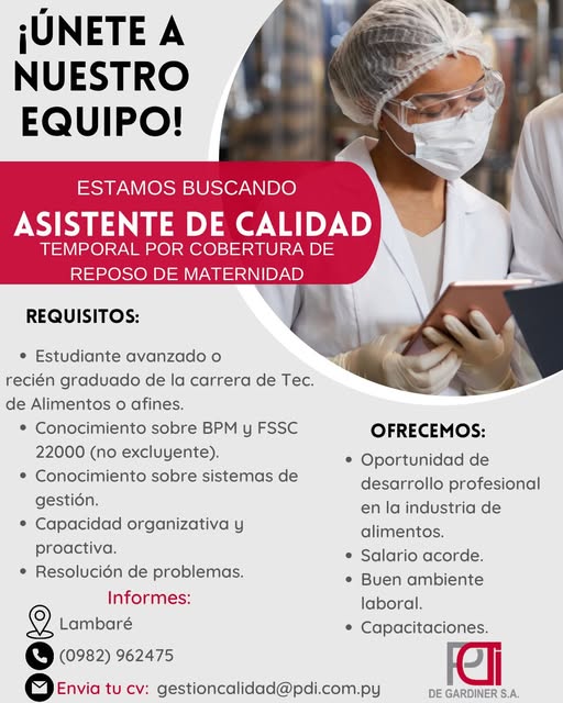 Oferta laboral: Asistente De Calidad — PDI