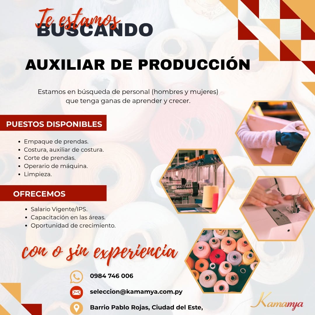 Oferta laboral: Auxiliar De Producción — Kamamya