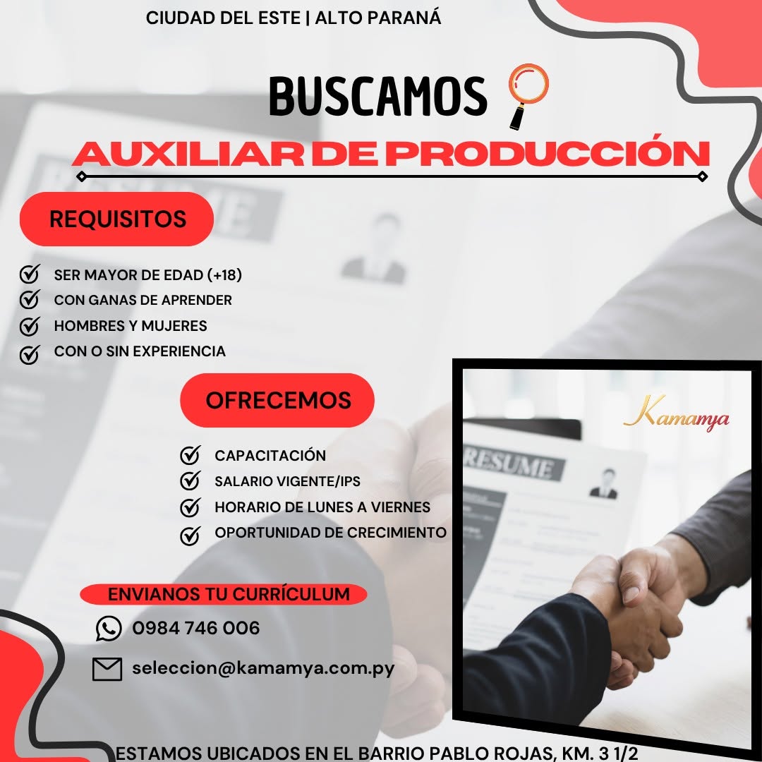Oferta laboral: Auxiliar De Produccion — Kamamya