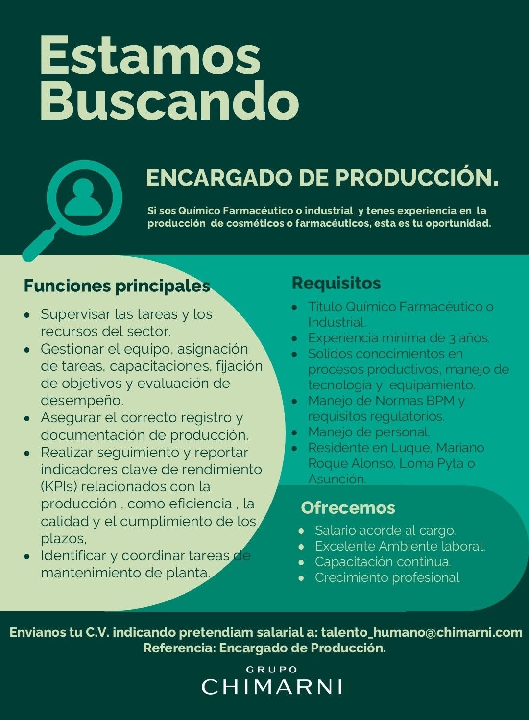 Oferta laboral: Encargado De Producción
